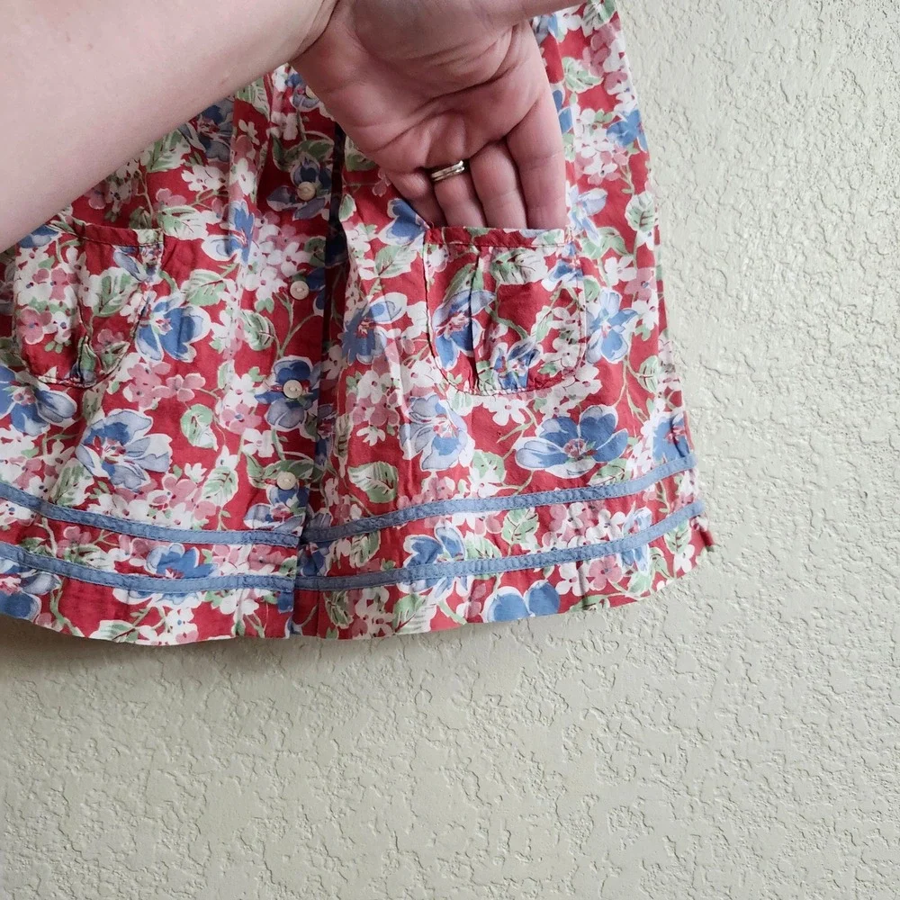 Ralph Lauren Size 24 Months Kid Red Floral Falmouth 100% Cotton Lace Trim Ruffle